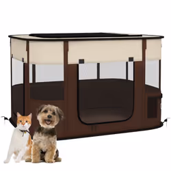 PawHut Portable Dog Pen for Puppies, Rabbits, Kittens, Guinea Pigs - Brown - Additional view 5