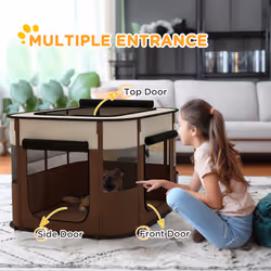 PawHut Portable Dog Pen for Puppies, Rabbits, Kittens, Guinea Pigs - Brown - Additional view 6