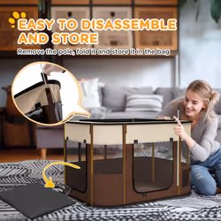 PawHut Portable Dog Pen for Puppies, Rabbits, Kittens, Guinea Pigs - Brown - Additional view 7