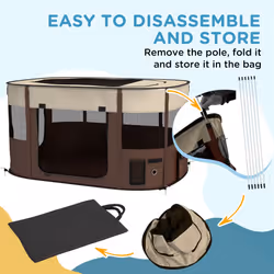 PawHut Portable Dog Pen for Puppies, Rabbits, Kittens, Guinea Pigs - Brown - Additional view 5