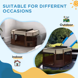 PawHut Portable Dog Pen for Puppies, Rabbits, Kittens, Guinea Pigs - Brown - Additional view 6