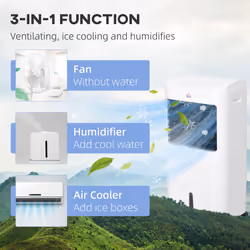 HOMCOM Portable Air Cooler with Humidifier, Remote, Oscillation, White