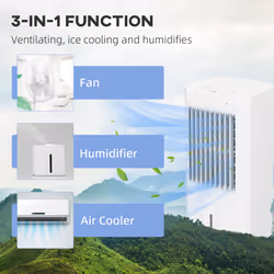 HOMCOM Portable Air Cooler with Humidifier, Ice Packs, Oscillation, White