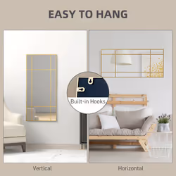 HOMCOM Window Style Vanity Mirror 110 x 50cm Hanging Wall Mirror Gold Tone - Additional view 5