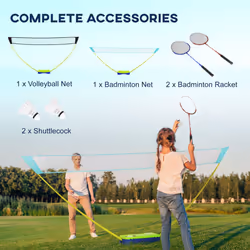 SPORTNOW Portable Badminton Net Set w/ Volleyball Net, Rackets, Shuttlecocks - Additional view 5