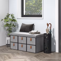 HOMCOM Shoe Bench with Seat, Shoe Storage Bench with Fabric Drawers Light Grey