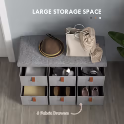 HOMCOM Shoe Bench with Seat, Shoe Storage Bench with Fabric Drawers Light Grey
