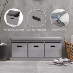 HOMCOM Shoe Bench with Seat, Shoe Storage Bench with Fabric Drawers, Grey - Additional view 4