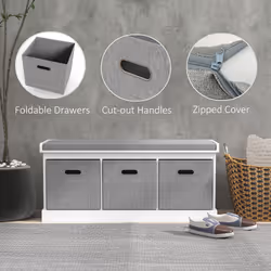 HOMCOM Shoe Bench with Seat, Shoe Storage Bench with Fabric Drawers, White - Additional view 4