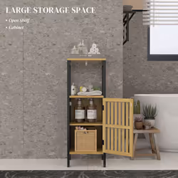 HOMCOM Bathroom Floor Cabinet Bamboo Bathroom Cupboard with Adjustable Shelf