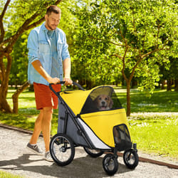 PawHut Foldable Pet Stroller with Cushion, for M, L Dogs - Yellow