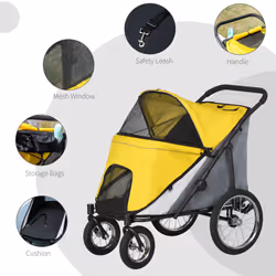 PawHut Foldable Pet Stroller with Cushion, for M, L Dogs - Yellow - Additional view 4