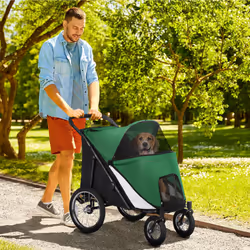 PawHut Foldable Pet Stroller with Cushion, for M, L Dogs - Green