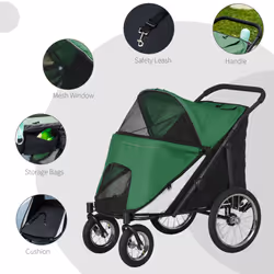 PawHut Foldable Pet Stroller with Cushion, for M, L Dogs - Green - Additional view 5