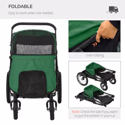 PawHut Foldable Pet Stroller with Cushion, for M, L Dogs - Green - Additional view 6