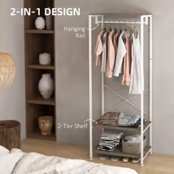 HOMCOM Coat Rack, 2-in-1 Clothes Stand with Shoe Storage for Hallway, Grey