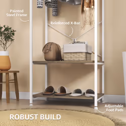 HOMCOM Coat Rack, 2-in-1 Clothes Stand with Shoe Storage for Hallway, Grey