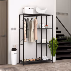 HOMCOM Coat Rack Stand with Hanging Rail and Storage Shelves for Hallway Black