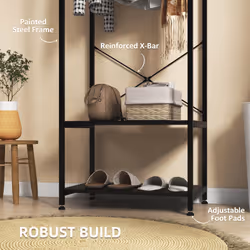 HOMCOM Coat Rack, 2-in-1 Clothes Stand with Shoe Storage for Hallway, Black