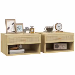 Floating Nightstands Set of 2 with Rattan Drawer and Storage Shelf for Bedroom - Additional view 8