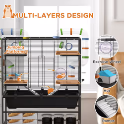 PawHut Large Hamster Cage, Rat Cage w/ Wheels, Tubes, Storage Shelf, Ramps - Additional view 5