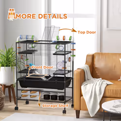 PawHut Large Hamster Cage, Rat Cage w/ Wheels, Tubes, Storage Shelf, Ramps - Additional view 7