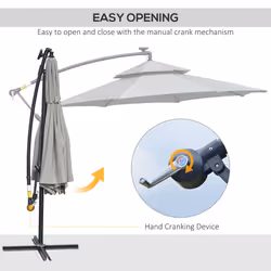 Outsunny 3(m) Cantilever Parasol Hanging Banana Umbrella w/ lights, Light Grey