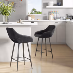 HOMCOM Bar Stools Set of 2 Velvet-Touch Fabric Counter Bar Chairs Dark Grey