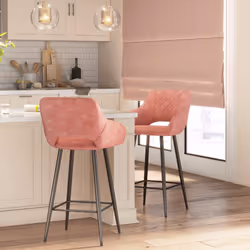 HOMCOM Bar Stools Set of 2, Velvet-Touch Fabric Counter Height Bar Chairs Pink - Additional view 5