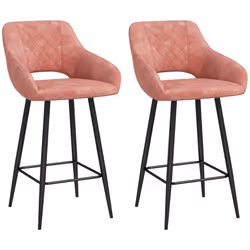 HOMCOM Bar Stools Set of 2, Velvet-Touch Fabric Counter Height Bar Chairs Pink - Additional view 6