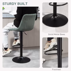 HOMCOM Set Of 2 Microfibre Retro Tub Bar Stools Metal Frame Footrest Seat Green - Additional view 5