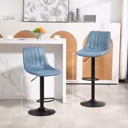 HOMCOM Set Of 2 Microfibre Retro Tub Bar Stools Metal Frame Footrest Seat Blue