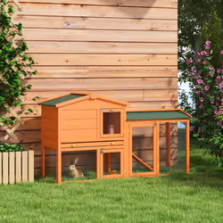 PawHut Wooden Rabbit Hutch with Run, Ramp, Slide-Out Tray