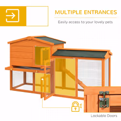 PawHut Wooden Rabbit Hutch with Run, Ramp, Slide-Out Tray