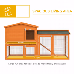 PawHut Wooden Rabbit Hutch with Run, Ramp, Slide-Out Tray - Additional view 6