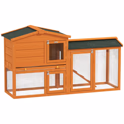 PawHut Wooden Rabbit Hutch with Run, Ramp, Slide-Out Tray - Additional view 8
