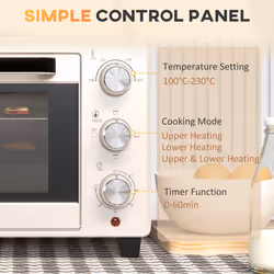 HOMCOM Mini Oven 21L Electric Grill w/ Adjustable Temp Timer 1400W, Cream - Additional view 4