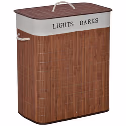 HOMCOM 2 Section Collapsible Laundry Hamper Lid Removable Lining, Brown