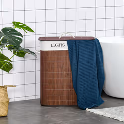 HOMCOM 2 Section Collapsible Laundry Hamper Lid Removable Lining, Brown - Additional view 7