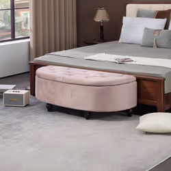 HOMCOM Semi-Circle Storage Ottoman Bench Tufted Upholstered Pink