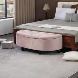 HOMCOM Semi-Circle Storage Ottoman Bench Tufted Upholstered Pink