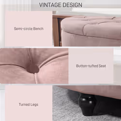 HOMCOM Semi-Circle Storage Ottoman Bench Tufted Upholstered Pink - Additional view 4