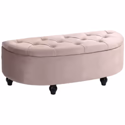 HOMCOM Semi-Circle Storage Ottoman Bench Tufted Upholstered Pink - Additional view 7