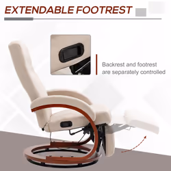 HOMCOM Manual Recliner Swivel Reclining Chair with Footrest Armrests Beige