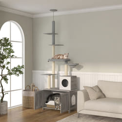 PawHut 2-in-1 Hidden Litter Box with Floor-To-Ceiling Cat Tree, Indoor - Grey