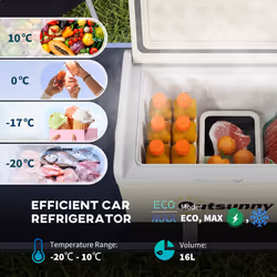 Outsunny 16L Car Refrigerator Fridge Freezer, 12/24V DC and 100-240V AC, Khaki