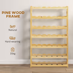 HOMCOM Free Standing Wooden Wine Rack 42 Bottles Holders, Natural