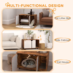 PawHut Hidden Cat Litter Box Furniture w/ Sand Drain Pad - Rustic Brown