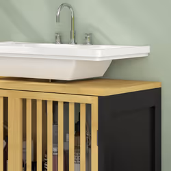 HOMCOM Under Sink Bathroom Cabinet, Bamboo Sink Storage Cabinet Slat Doors - Additional view 4