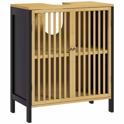 HOMCOM Under Sink Bathroom Cabinet, Bamboo Sink Storage Cabinet Slat Doors - Additional view 6